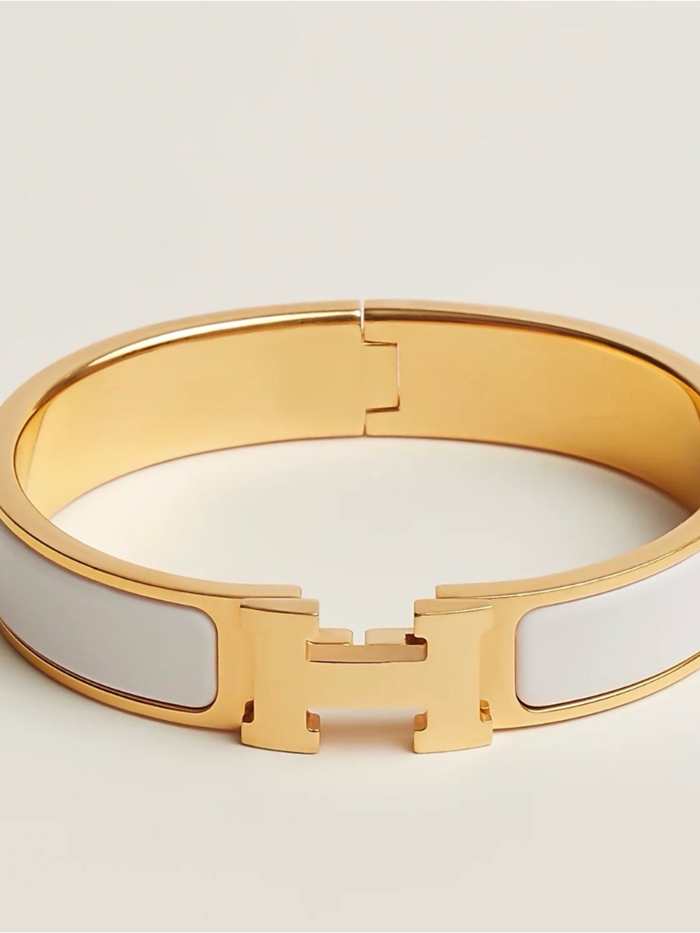 Hermes Gold and White Clic H Enamel Bracelet